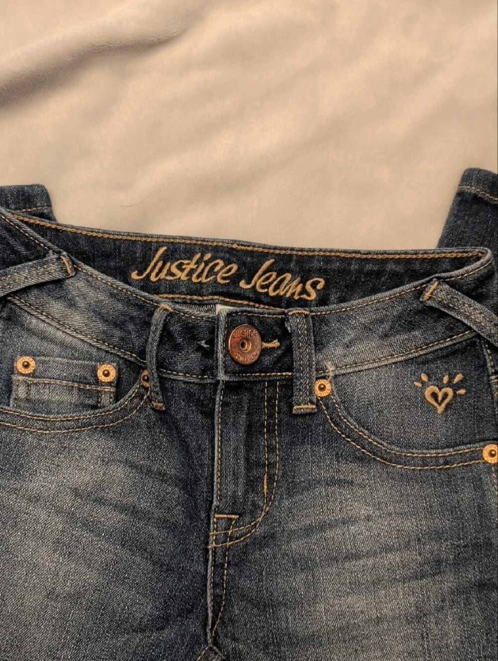 Justice Girls Dark Blue Skinny Jeans with Heart Pocket Accent